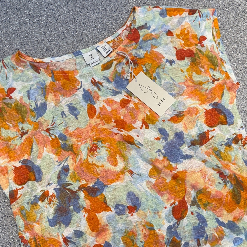 Joie Women's Floral Blouse - Orange, Blue, Cream size XL